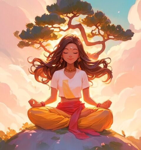 anime style character meditating contemplating mindfulness 23 2151476666