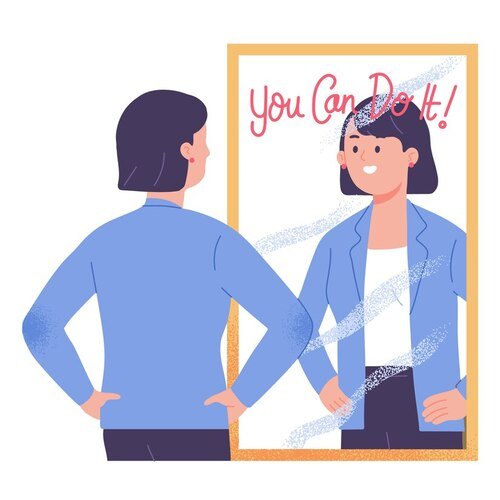 How to handle divorce stress Gracefully? - 01 13 young woman standing front mirror motivate confident you can it vector illustration 10045 633